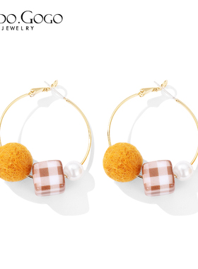 圈圈耳环女韩国气质时尚百搭2w021年新款潮秋冬毛球耳饰网红高级