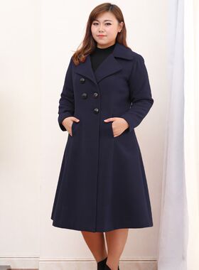 大尺码女装300k斤胖mm韩版秋冬开衫长版毛呢外套女过膝呢子大衣