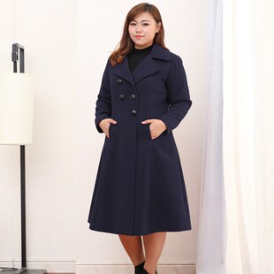 大尺码女装300k斤胖mm韩版秋冬开衫长版毛呢外套女过膝呢子大衣