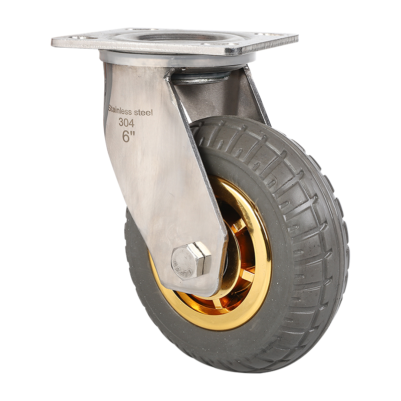 重型不锈钢脚轮4寸5寸6寸8寸弹力橡胶轮静音无R痕轮万向轮推车刹