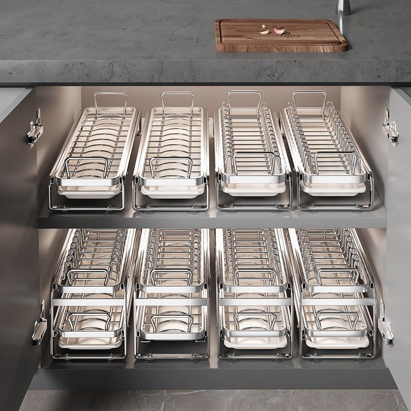 厨房不锈a钢抽拉碗碟收纳架碗盘橱柜抽屉内置放碗筷沥水拉篮置物,厨房/烹饪用具,碗架,淘宝优惠券,粉丝福利购,淘宝优惠卷