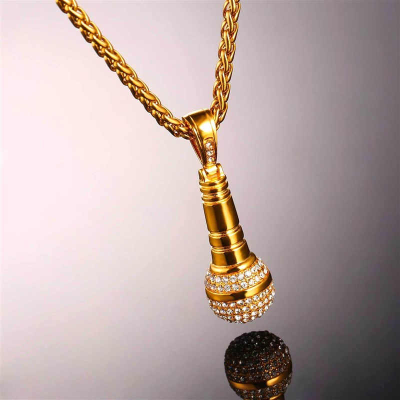 极速New Personality Gold-Plated Microphone Necklace Man Woma