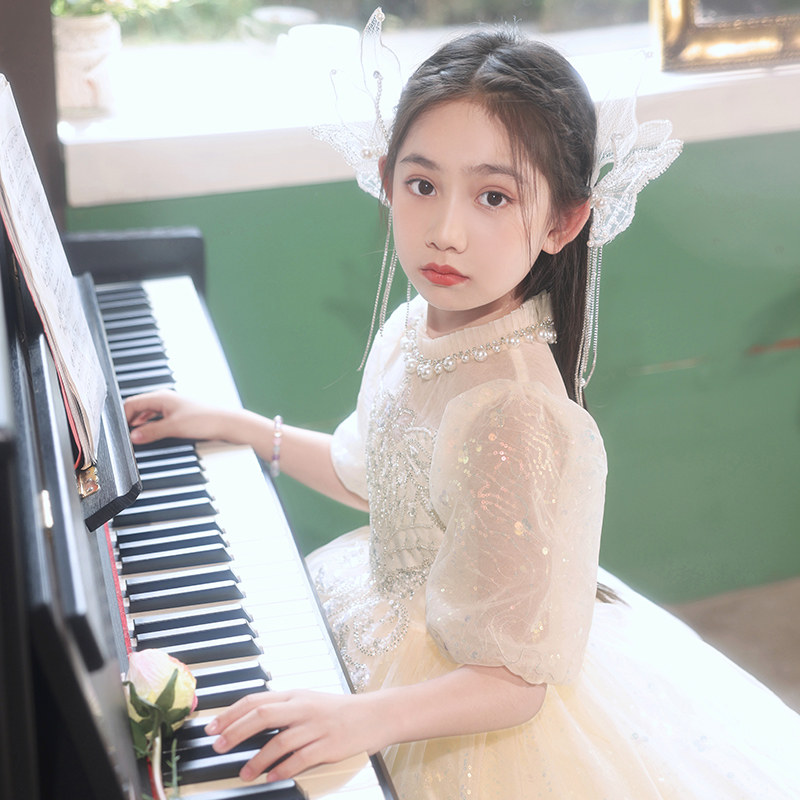 现货儿童礼服女大童2023新款花童婚礼小K女孩主持人钢琴公主晚礼图片
