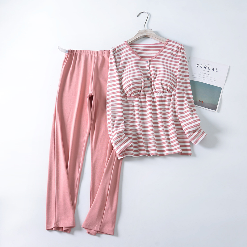 孕妇纯棉加e厚睡衣产后哺乳衣怀孕期长袖套装月子服产妇喂奶衣秋