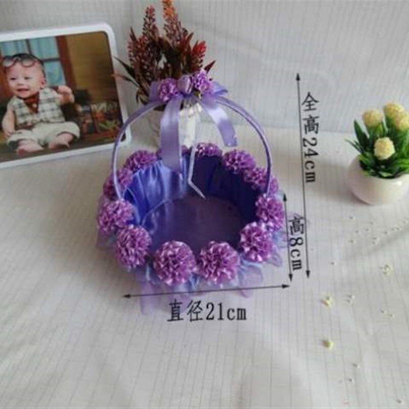 小众高货!花篮撒花手提小花篮蕾丝藤编织结婚撒花迷你红蓝网花童