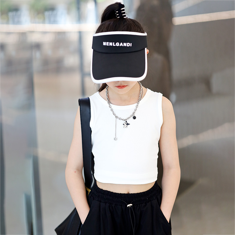 女童纯色背心短款2023夏季新款儿童洋气无袖t恤外穿街舞运动上衣