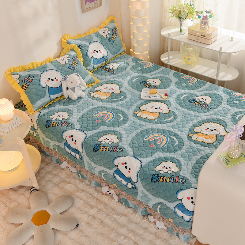 2023秋冬新款牛奶绒床盖加厚榻榻米炕盖防滑床单被套三四件套定制