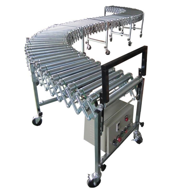 浙江厂家动力伸缩机防掉落辊筒输送机移动式搬运神器拐弯下货滑梯