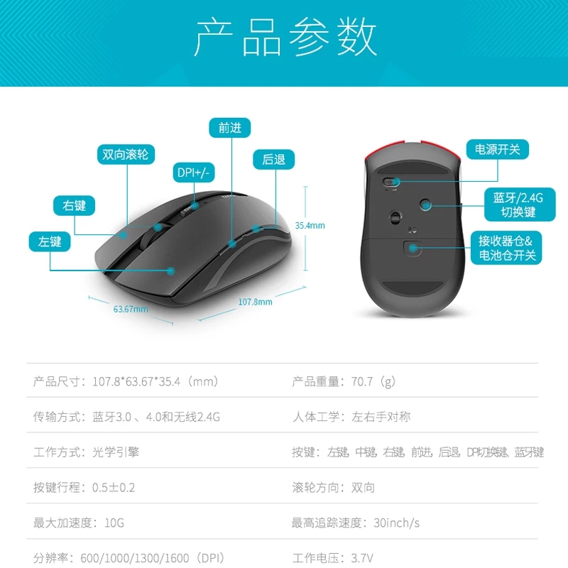 雷柏7200M无线蓝牙鼠标4.0静音电脑笔记L本手机平板支持DC无线鼠