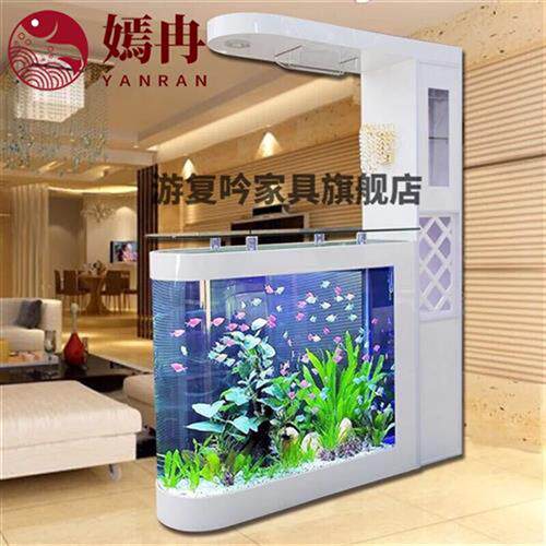 带鱼缸的鞋架鱼缸水族箱欧式头落地玄关屏风隔断柜客厅玻璃大中型