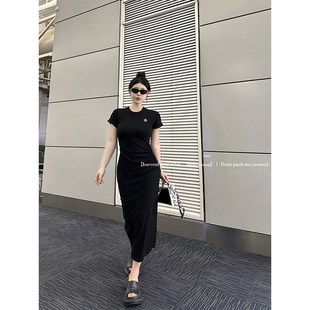 黑泽玄七连衣裙2024夏季新款胖mm遮肚显瘦大码通勤气质短袖裙子女