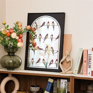 中古餐厅镜子画法式 法式 轻奢高级感挂画客厅玄关现货 喜鹊报喜