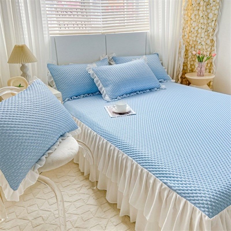 新款双层花边床裙夏季冰豆豆凉席三件套可水洗空调软席,床上用品,冰丝席,淘宝优惠券,粉丝福利购,淘宝优惠卷