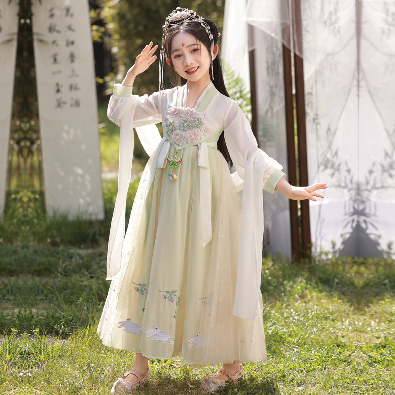 现货女童汉服古装中国风r儿童小女孩连衣裙唐装古筝超仙古风夏装