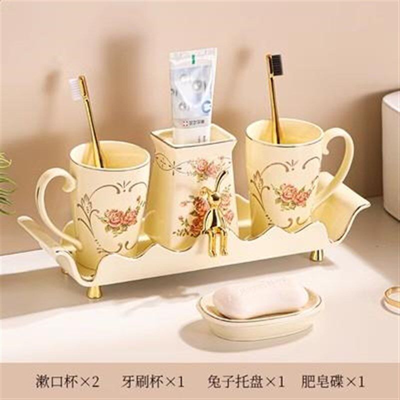 欧式情侣漱口杯陶瓷洗漱杯子牙具杯置物架刷牙杯一对牙刷牙杯套装