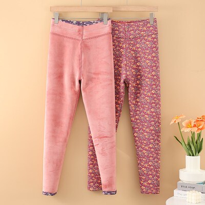 中老年妈妈保暖裤女秋冬季加绒加厚大码花秋裤内穿打底德绒棉毛裤