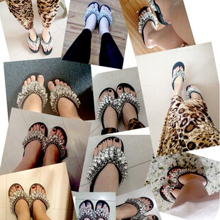 沙滩鞋 2020夏季 人字夹脚拖鞋 韩国松糕厚底坡跟串珠水钻 女 新款