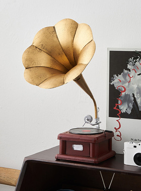 经典复古留声机摆件怀旧家居客厅电视柜酒柜酒吧R咖啡厅收藏装饰