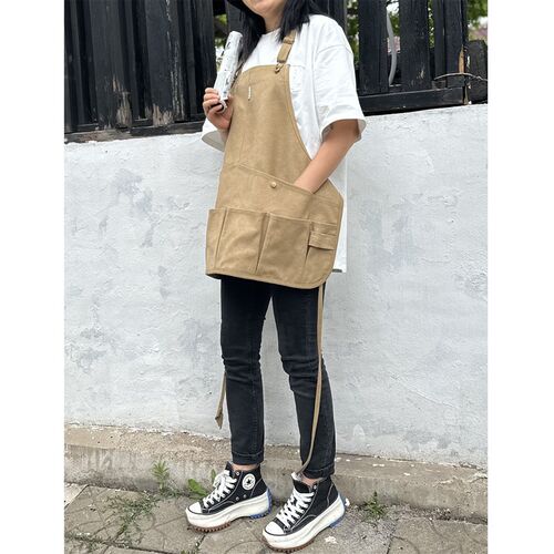 日式咖啡师背带帆布围裙防污奶茶店调酒师工作服定制logo印字