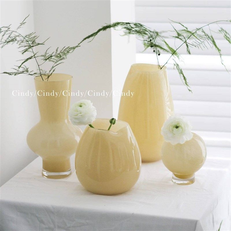 美学网红ins中古玉色玻璃花瓶 轻奢餐桌卧室办公桌面插花饰品批发,家居饰品,花瓶,淘宝优惠券,粉丝福利购,淘宝优惠卷