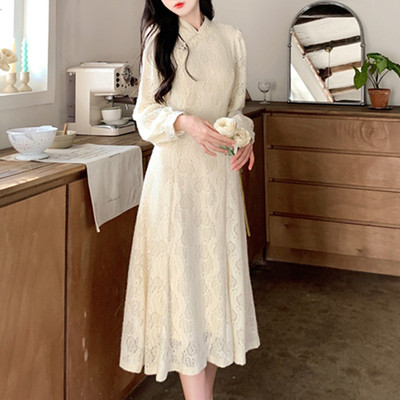 秋冬大尺码新式改良旗袍洋装年轻款国风少女蕾丝加厚内搭长裙子女