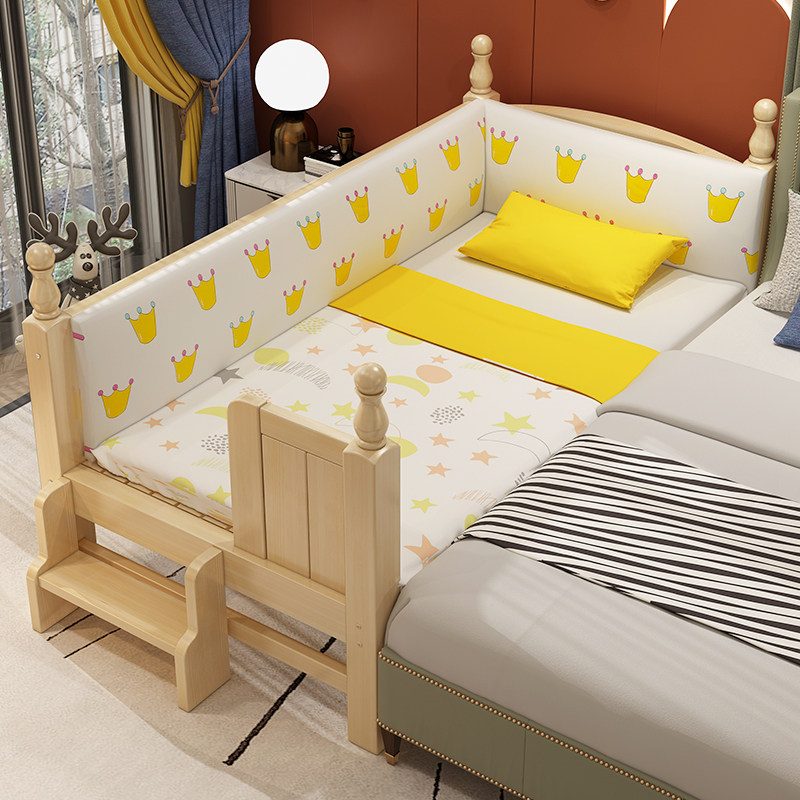 实木儿童床带护栏卧室拼接床加宽床新生儿小床拼接大床婴儿床定制