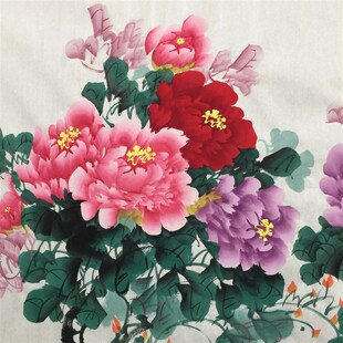 张爱萍老师手绘牡丹国画小六尺横幅客厅沙发背景墙装饰画花开富贵