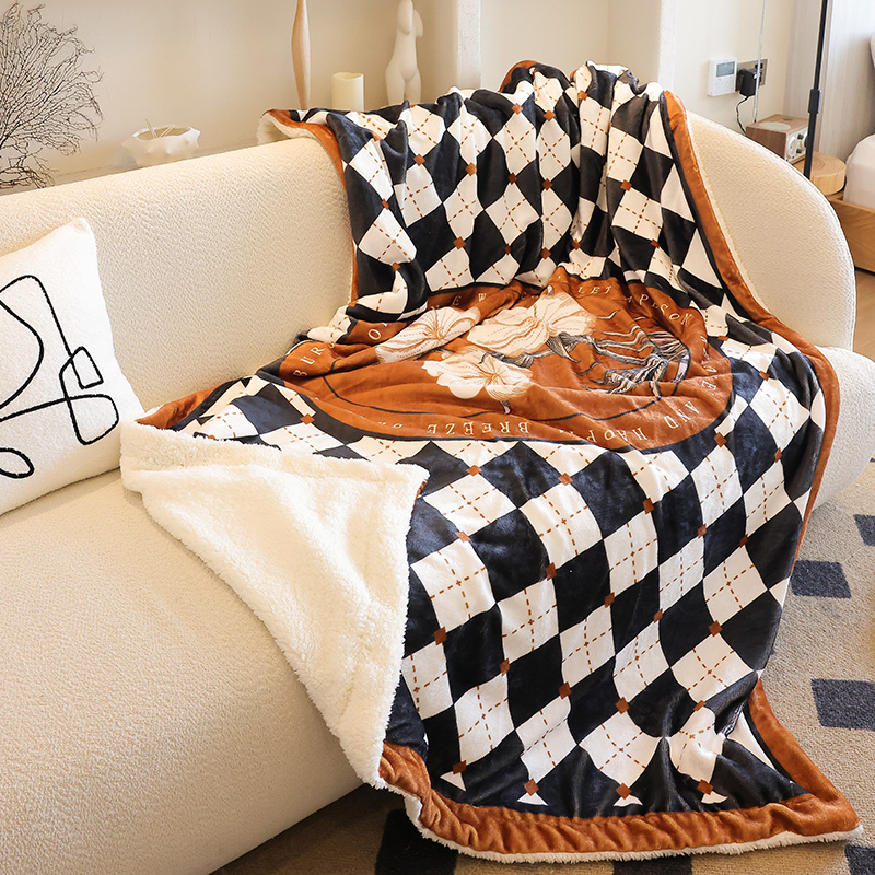 北欧轻奢复古沙发毯高级加厚毛绒冬季保暖盖毯办公室膝盖毯午睡毯