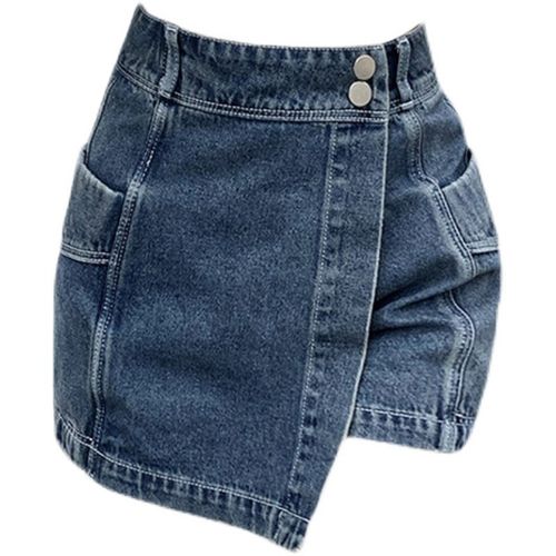 大码高腰遮胯显瘦不规则牛仔半身裙女微胖妹妹包臀短裙防走光裙裤