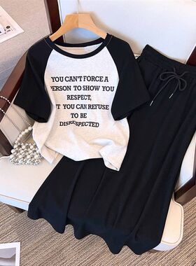 哺乳衣套装夏辣妈t恤外穿时尚产后大码喂I奶T恤上衣休闲半身裙套