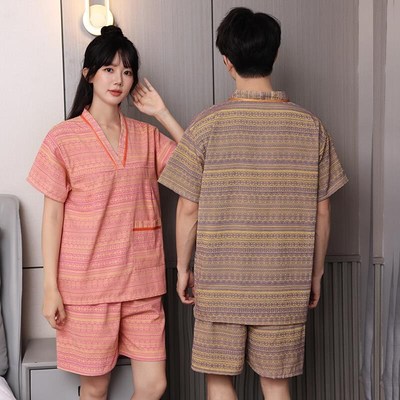 芈竹汗蒸女提花情侣棉质大码男头S疗浴衣家居睡衣