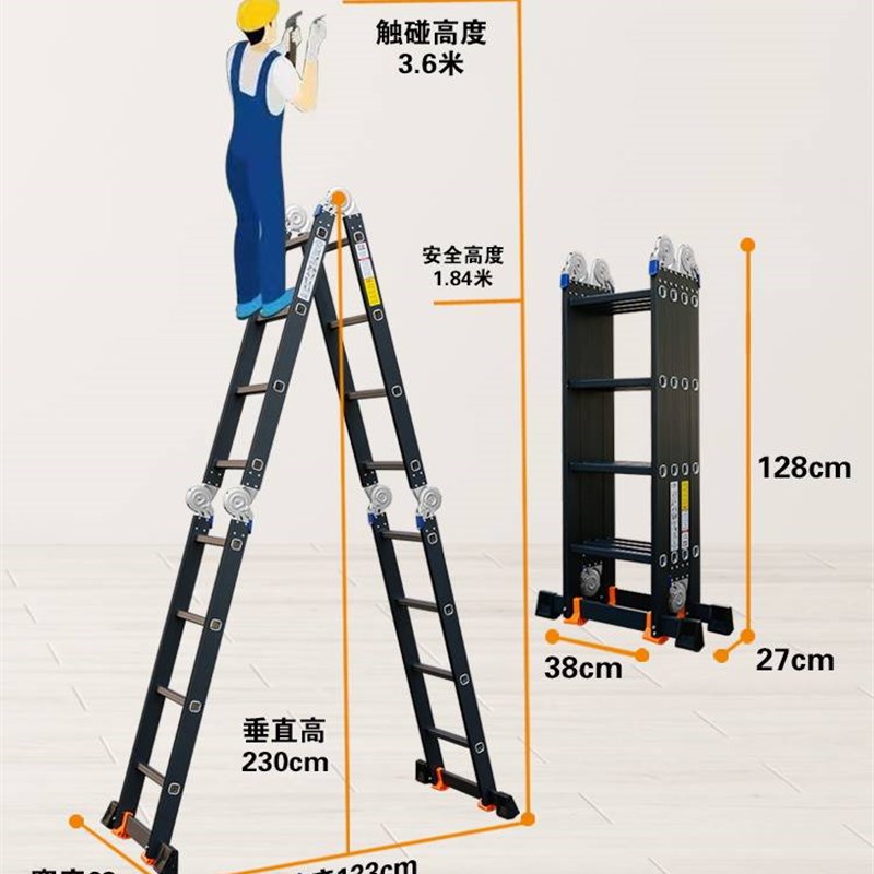 现货层防滑垫挂墙母子可折叠翻转滑轨庭院屏风梯子家用多功能伸缩