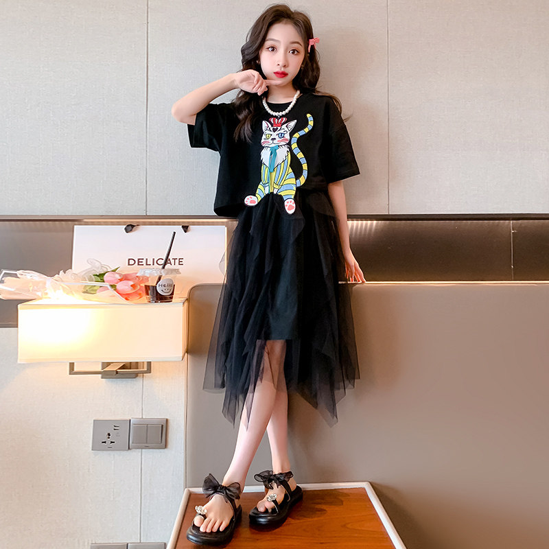 现货高端女童夏季薄款套装大女孩儿童网红洋气P时髦炸街套裙夏装