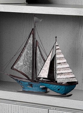 北欧乡村做旧铁艺帆船摆件办公室办公桌书架客厅电视柜家居装饰品