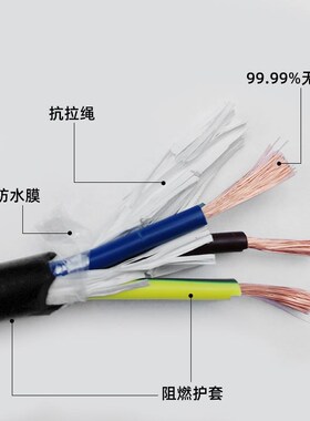 .3C国标铜芯护套电线软电缆RVV2*1.5/3G 4 5芯2.5 6平方三项电源