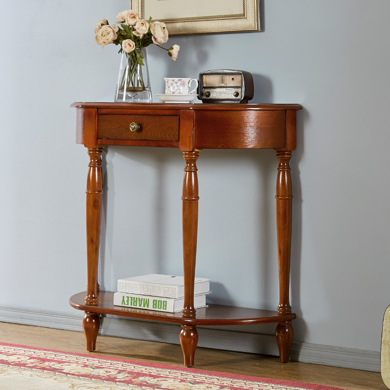 美式半圆玄关桌实木墙边柜玄关桌子靠墙玄关台墙边桌端景台条案台