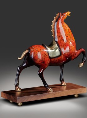 【马到功成】铜马摆件大漆工艺酒柜装饰品办公室商务开业乔迁礼品