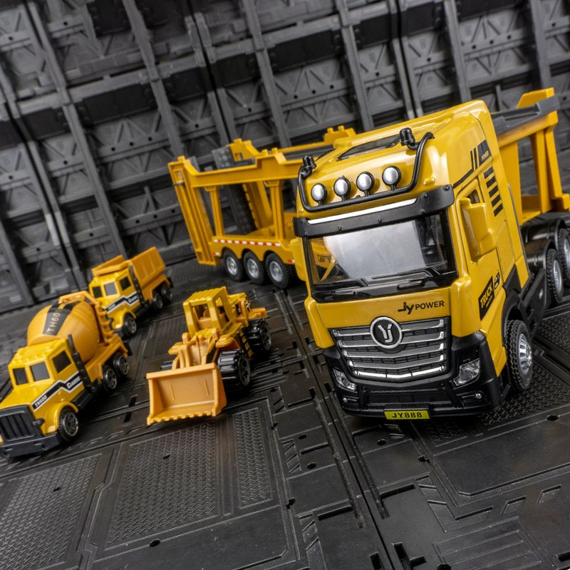 嘉业VB50163仿真平板拖车运输工F程车模型挖掘机搅拌车男孩玩具车