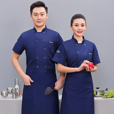 厨师工作服男长袖黑色高档餐饮厨房烘焙短袖夏季薄款透气衣服定制