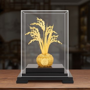 金箔水稻麥穗招財(cái)擺件喬遷禮物家居辦公室裝 飾品水到渠成開業(yè)送禮