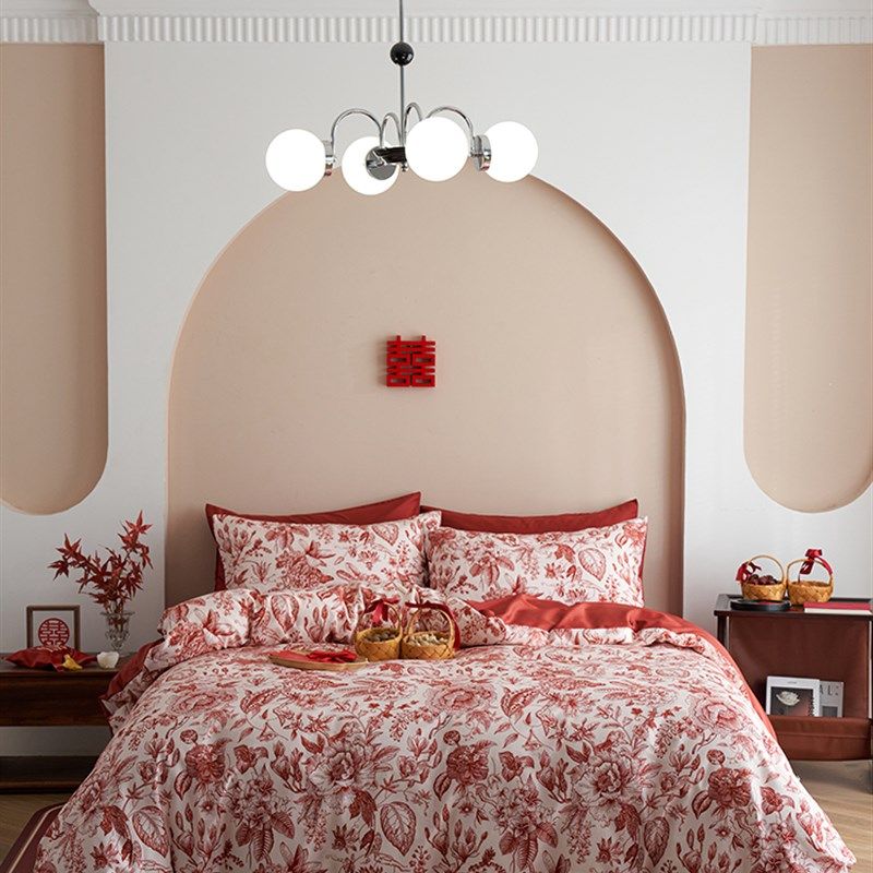 4YK红色新疆长绒棉丨四件套E纯棉床单被套高支高密轻奢感,床上用品,婚庆床品套件,淘宝优惠券,粉丝福利购,淘宝优惠卷