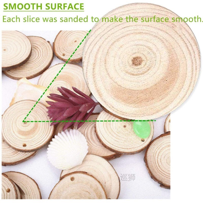 50pcs Natural Wood Slices Round Circle Tree Bark Log 2-7cm W