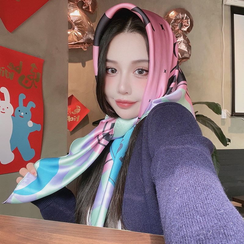 尤嘻岛小众设计90大方巾丝巾抹胸腰带女头巾春秋T薄款披肩围巾两
