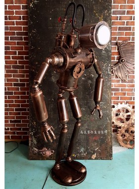 复古金属铁艺蒸汽朋克重金属机器人迎宾摆件酒吧餐厅KTV创意模型