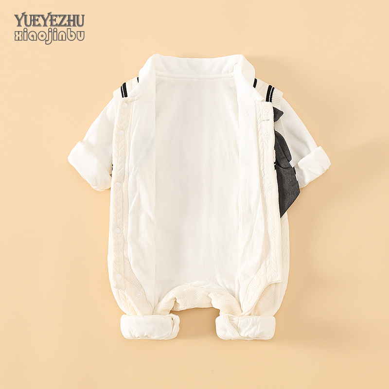 新生婴儿衣服秋装男宝宝绅士连身衣春秋帅气百P天满月哈衣外出一