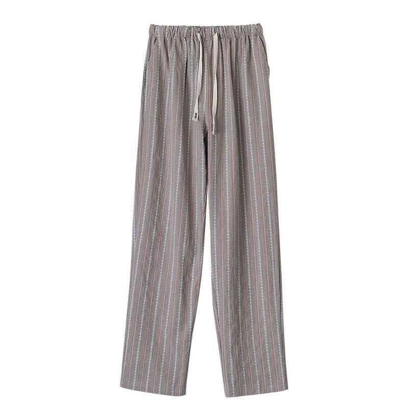 时髦精条纹睡裤男女士布薄款系绳直筒休闲沙滩长裤情侣家居裤
