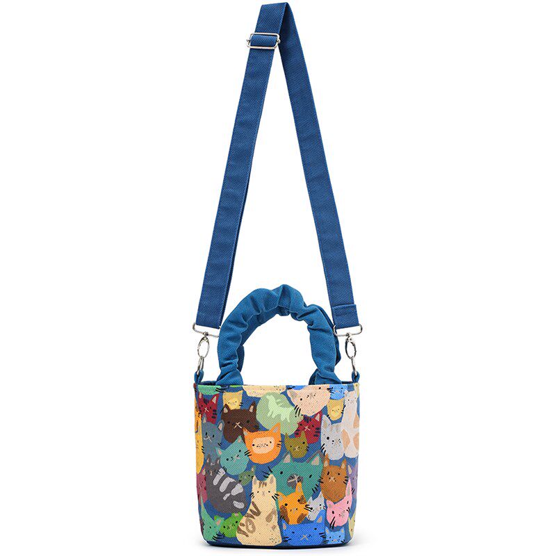 可爱涂鸦猫咪斜挎包小众设计感小包百搭夏天手拎两用帆布包包女包