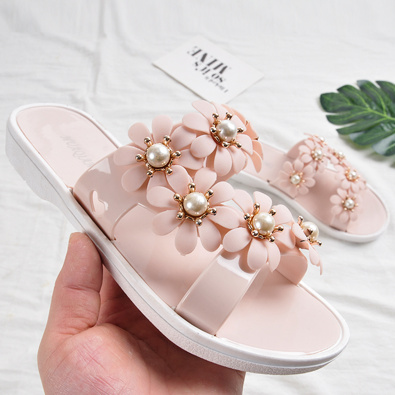 凉拖女外穿夏沙滩鞋时p尚韩版拖鞋度假海边百搭花朵软底防滑鞋凉