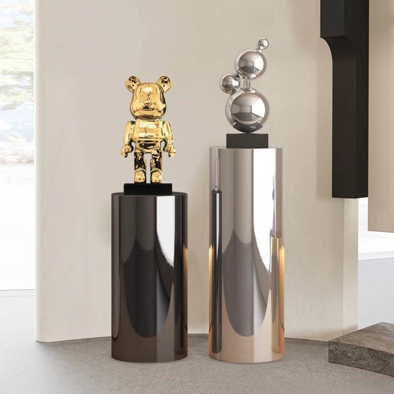 不锈钢圆柱摆件底座样板房客厅电视柜旁花架意式极简橱窗展示台N,家居饰品,落地摆件,淘宝优惠券,粉丝福利购,淘宝优惠卷