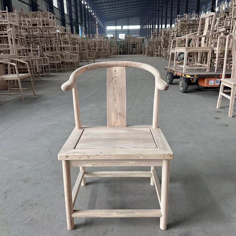北榆木实木新中式餐椅学习椅扶手椅小圈椅休闲椅茶椅围椅白胚榫卯